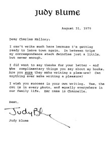 Personal letter from Judy Blume